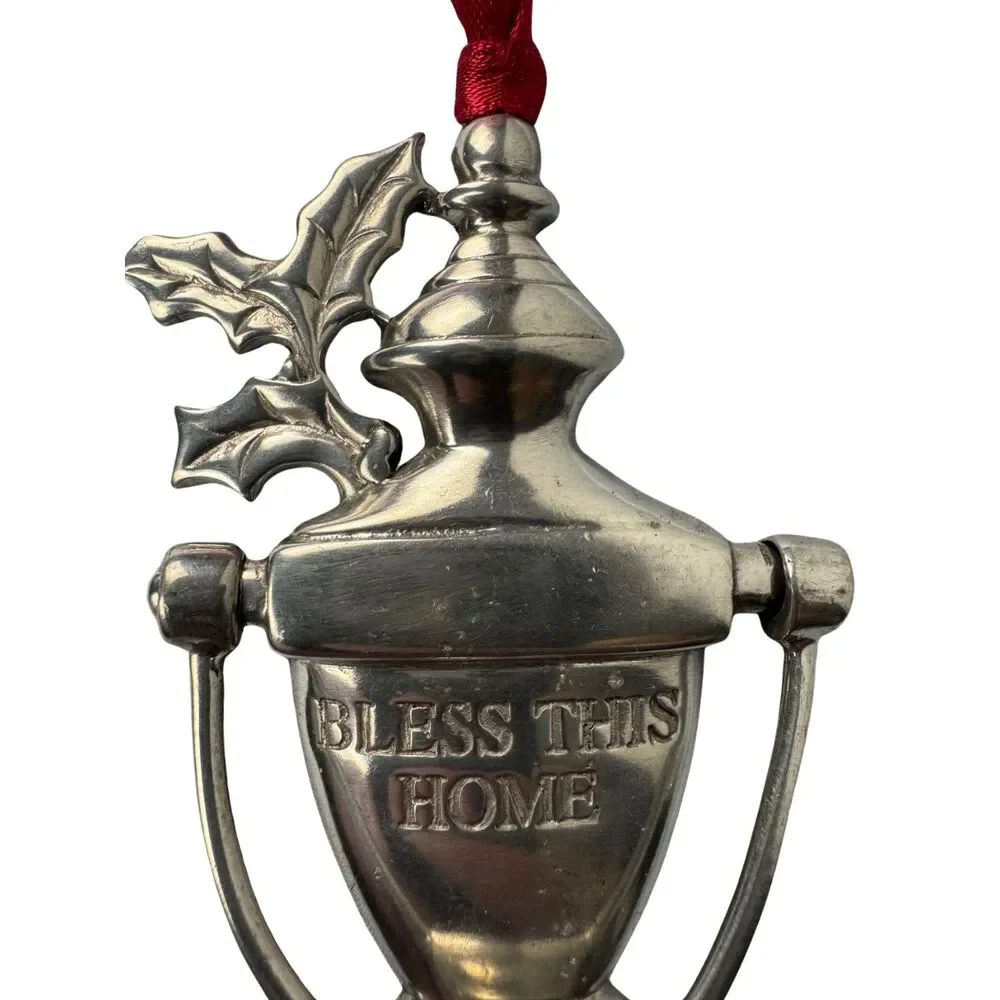 Lenox Kirk Stieff Pewter Bless This Home Doorknocker Christmas Ornament 2000 Vtg